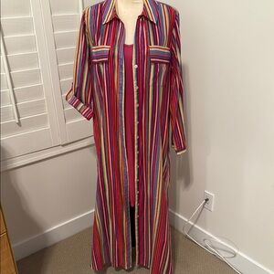 Soft Surroundings Multi Color Long Sleeve 2 Piece Shirt Dress